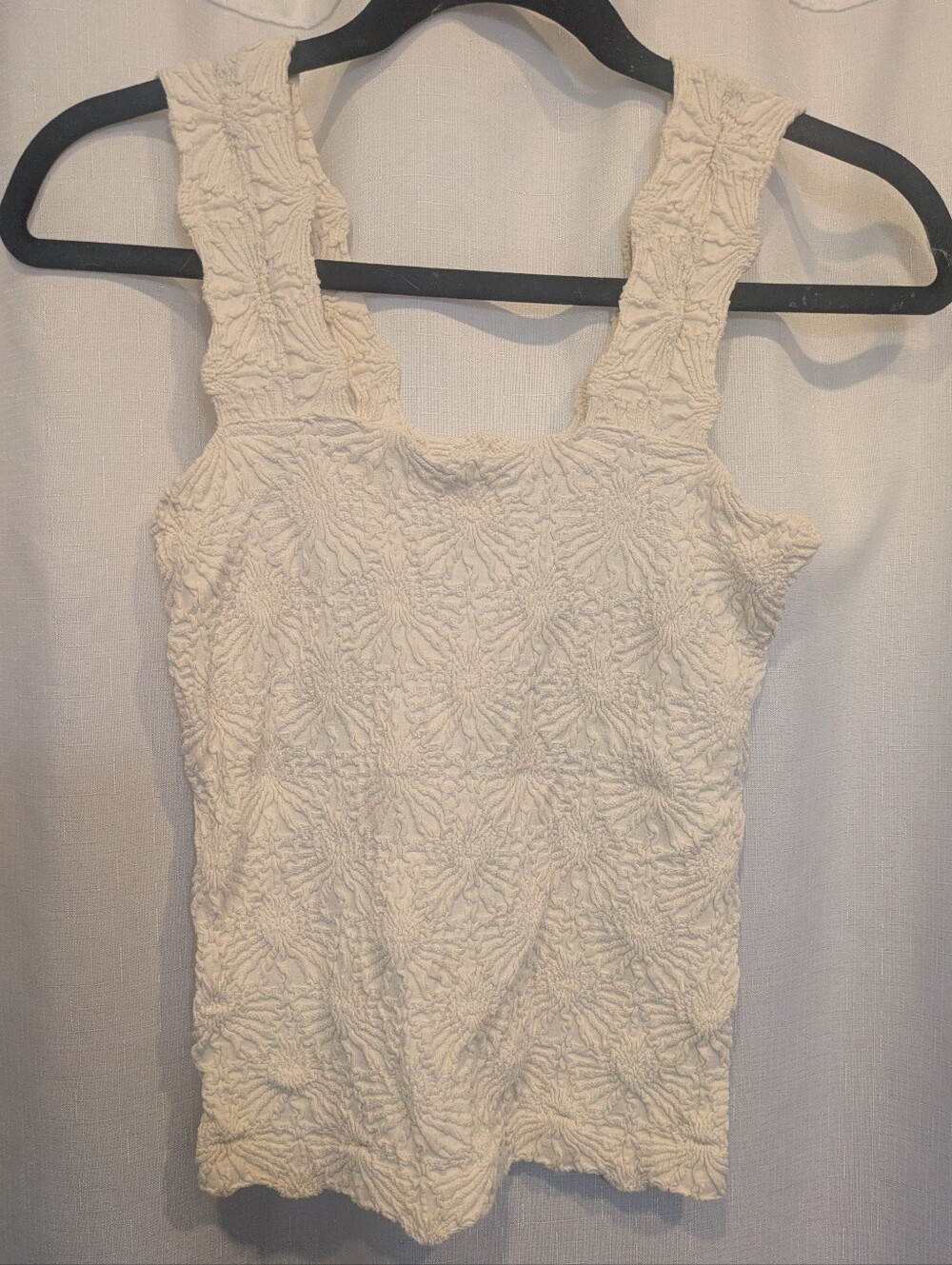 Floral Textured Cream Square-Neck Stretchy Tank Top